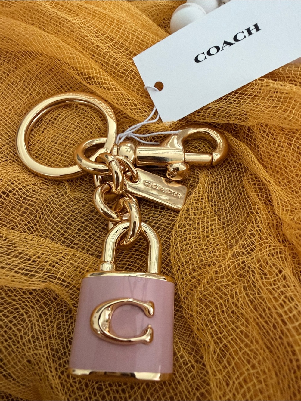 Coach Pink Padlock Key & Card Holder with Gold-Tone Hardware